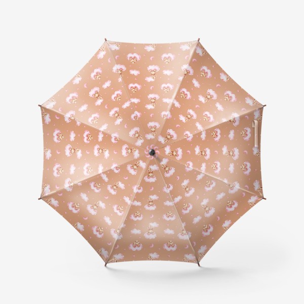 Зонт «Паттерн зайки на розовых облаках с луной и звездами на бежевом фоне»