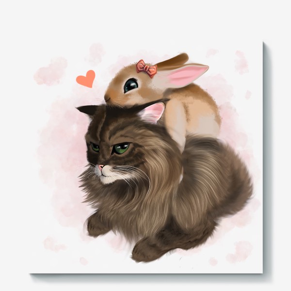 Холст «Кот и Кролик равно Любовь »