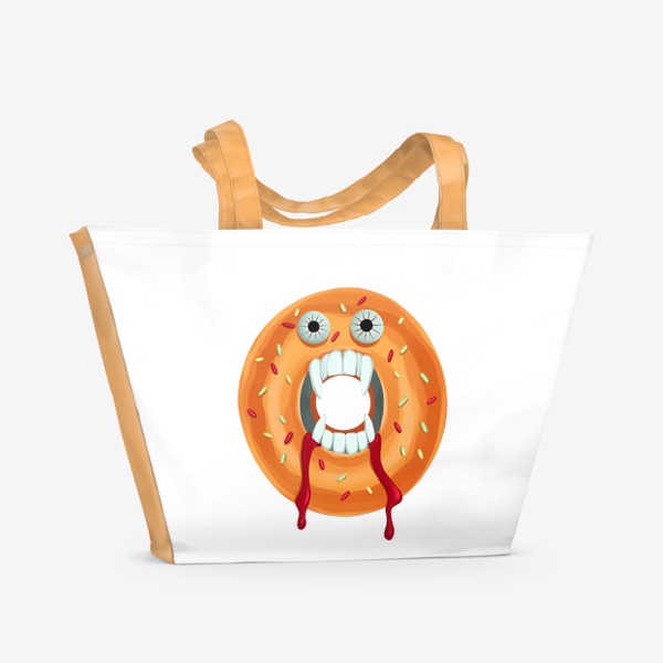 Пляжная сумка «Пончик-вампир, на хэллоуин»