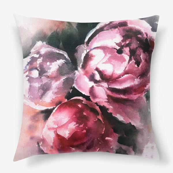 Подушка «Акварель цветочная Розовые пионы»