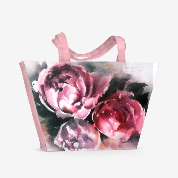 Пляжная сумка «Акварель цветочная Розовые пионы»
