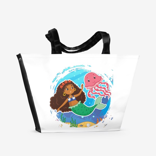 Пляжная сумка «Мультяшная русалочка с медузой»
