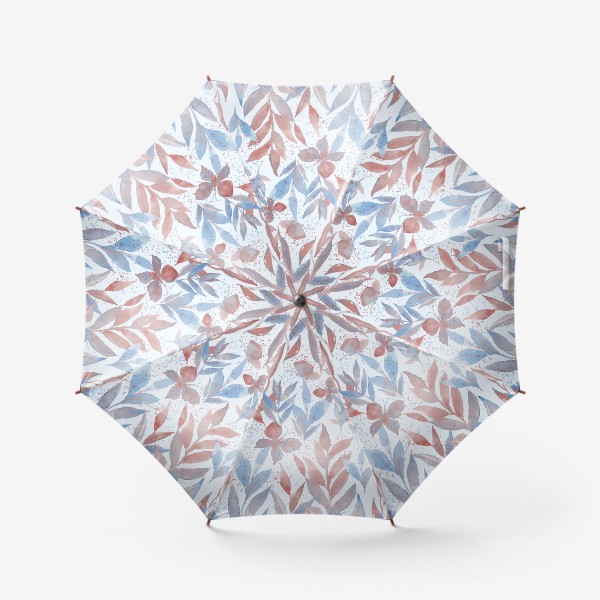 Зонт «Паттерн акварель растительный узор и бабочки на голубом фоне»