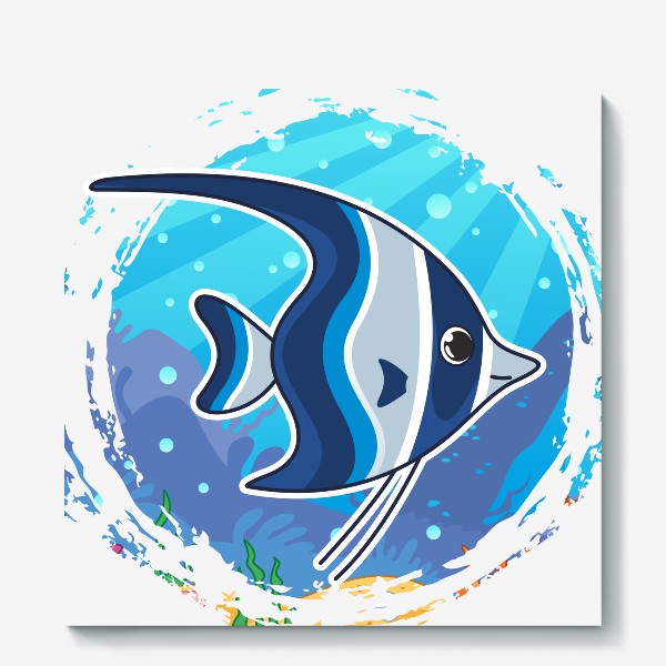 Холст «Мультяшная синяя рыбка»