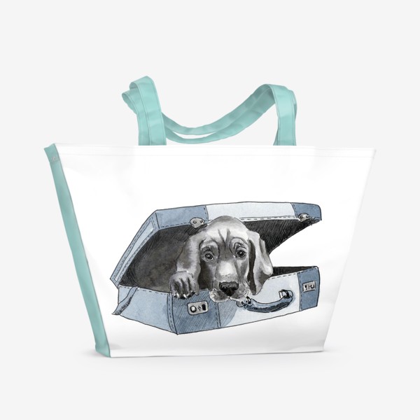 Пляжная сумка «Собака сидит в чемодане ждет тупешествия и багаж»