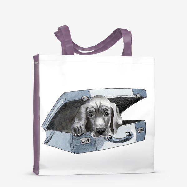 Сумка-шоппер «Собака сидит в чемодане ждет тупешествия и багаж»