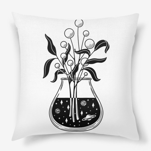 Подушка «Космические цветы, листья и ваза»