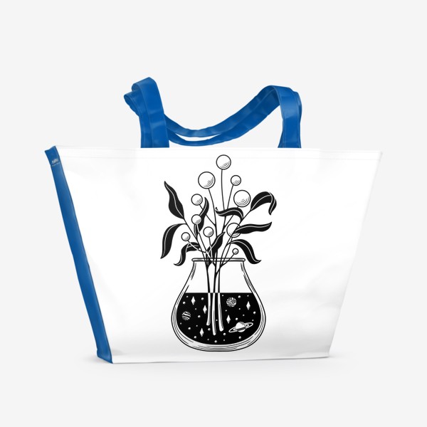 Пляжная сумка «Космические цветы, листья и ваза»