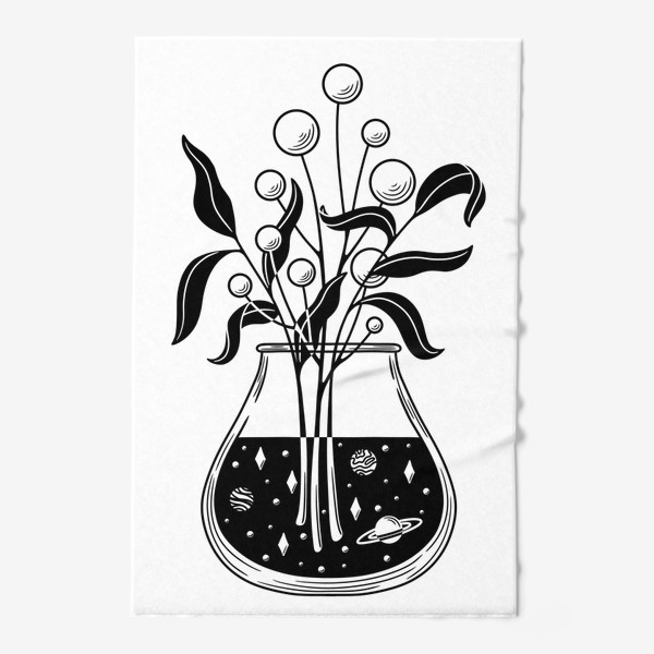 Полотенце «Космические цветы, листья и ваза»