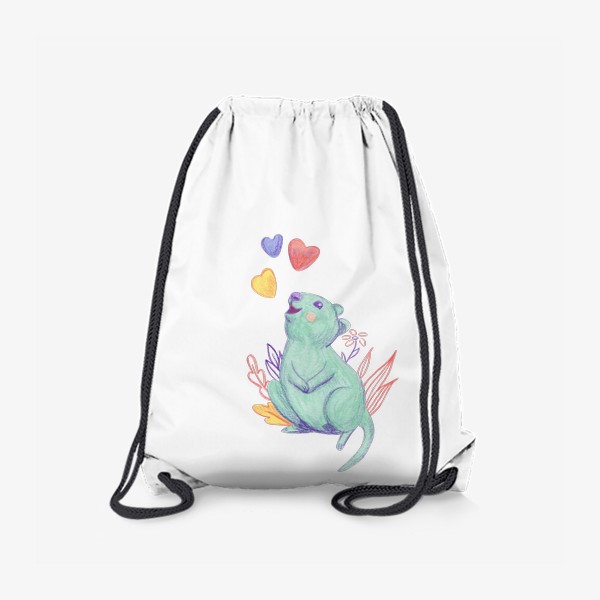 Рюкзак «Милая зеленая квокка с цветами и сердечками. Нарисованная вручную иллюстрация.  Самое улыбчивое животное в мире. »