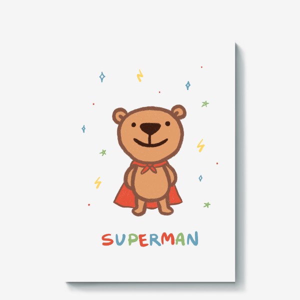 Холст «Медведь - супергерой. Superman. Подарок мужчине, папе, брату»