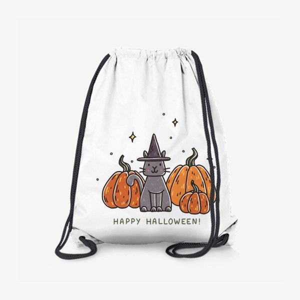 Рюкзак «Милый кот в шляпе в тыквах. Happy Halloween! Осень»