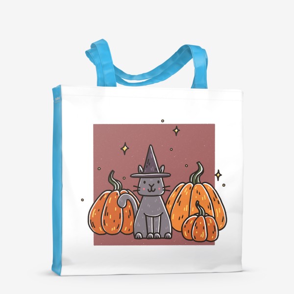 Сумка-шоппер «Милый кот в шляпе в тыквах. Хэллоуин. Осень»