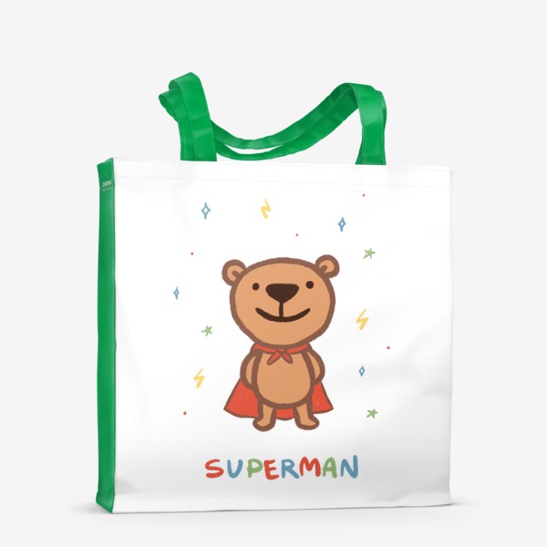 Сумка-шоппер «Медведь - супергерой. Superman. Подарок мужчине, папе, брату»