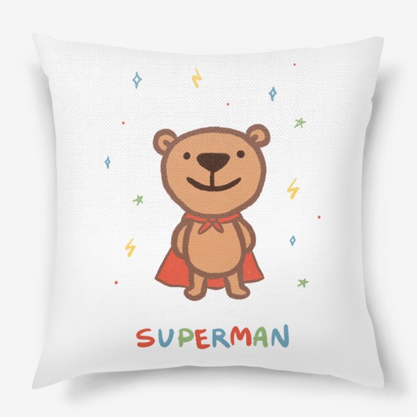 Подушка «Медведь - супергерой. Superman. Подарок мужчине, папе, брату»