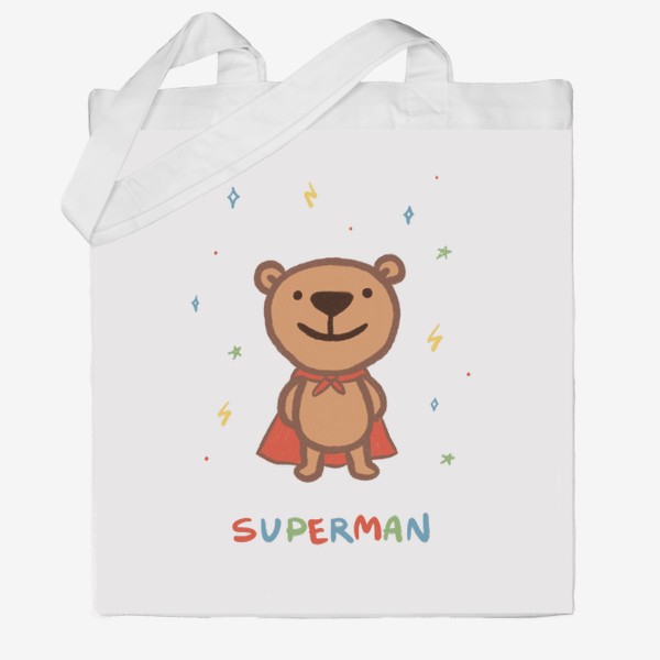 Сумка хб «Медведь - супергерой. Superman. Подарок мужчине, папе, брату»