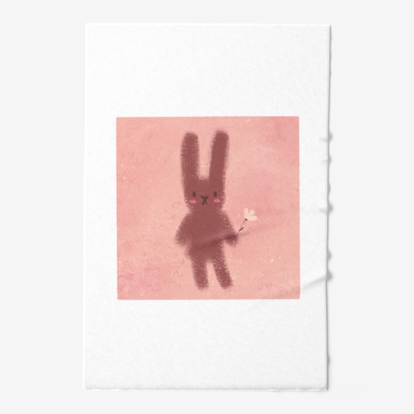 Полотенце &laquo;Милый пушистый зайчик с цветком на розовом фоне&raquo;