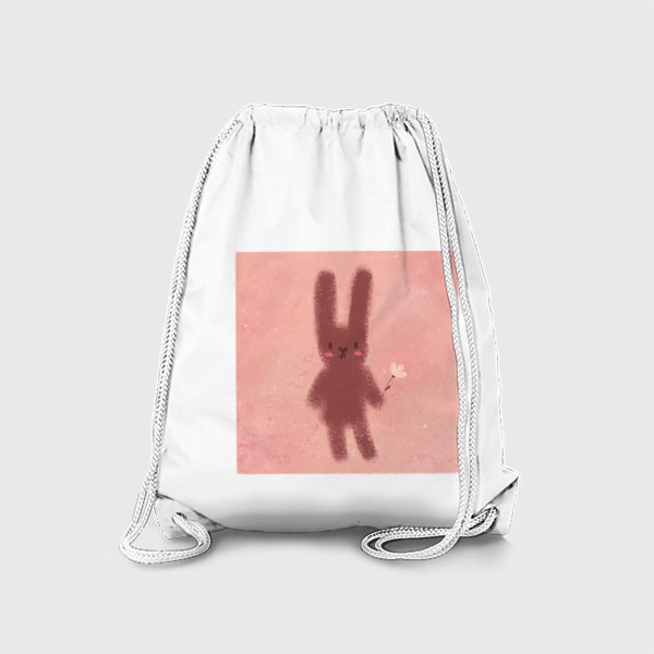 Рюкзак «Милый пушистый зайчик с цветком на розовом фоне»