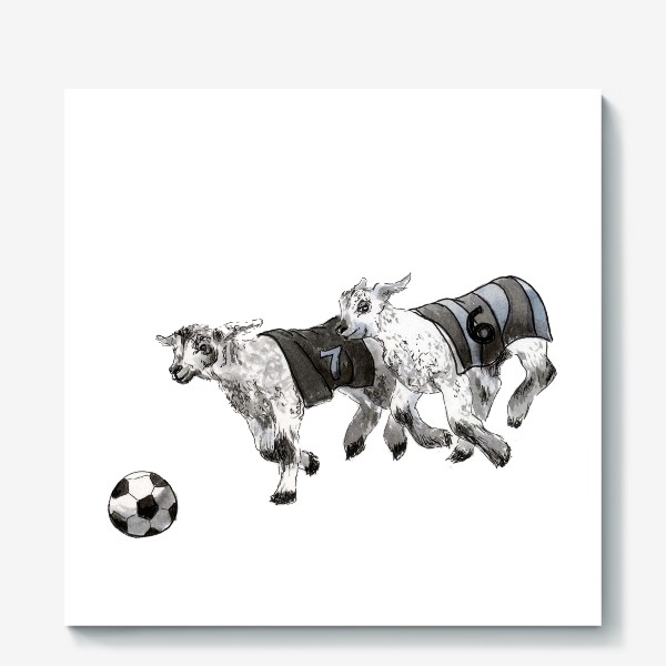 Холст «Пара овец играет с мячем в футбол»