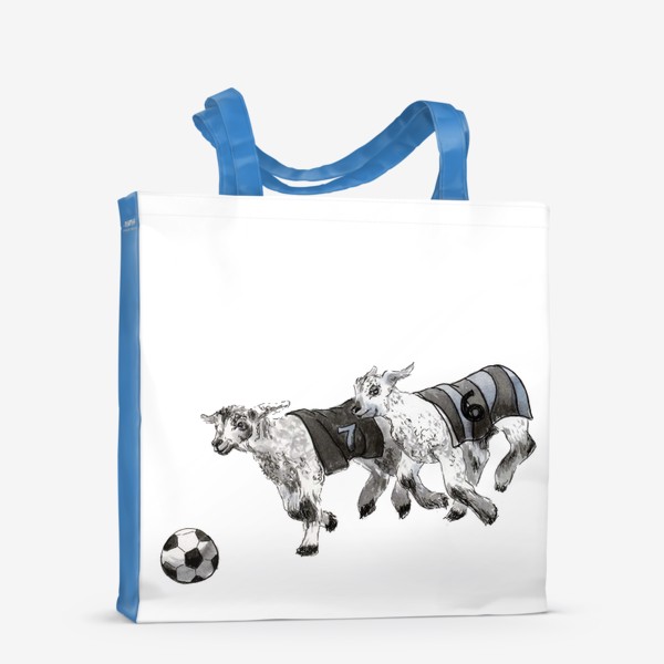 Сумка-шоппер «Пара овец играет с мячем в футбол»