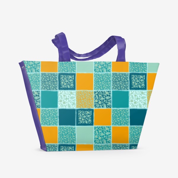 Пляжная сумка «Геометрический узор с цветочным орнаментом. Современный печворк»