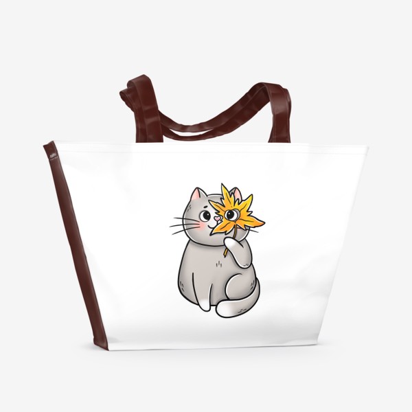 Пляжная сумка «Кот и кленовый лист»