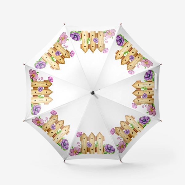 Зонт «Забор с анемонами. Акварель»