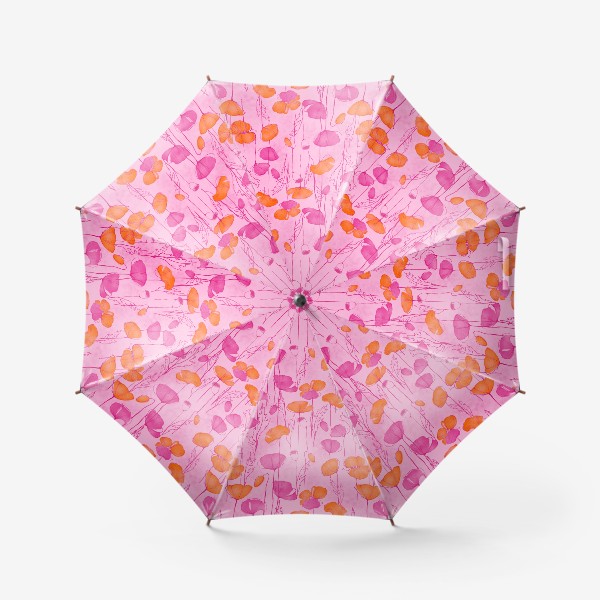 Зонт «Паттерн Розовые и оранжевые цветы маки на розовом фоне. Рисунок»