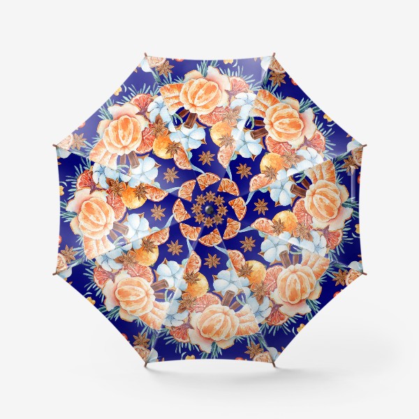Зонт «паттерн Новый год на синем фоне»