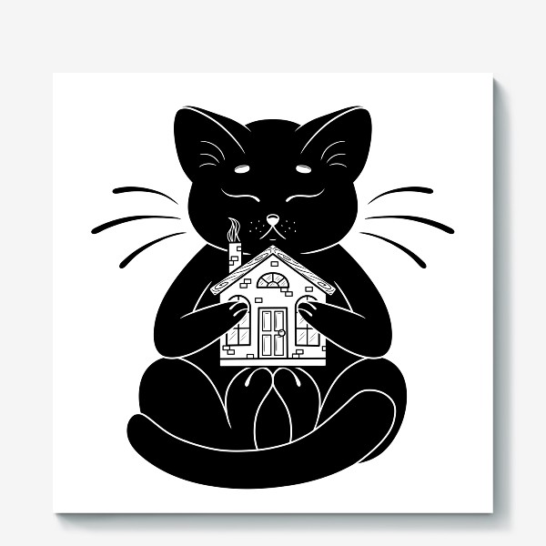 Холст &laquo;Черный кот и дом&raquo;