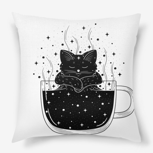 Подушка «Черный кот, кофе и космос»