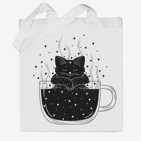 Сумка хб &laquo;Черный кот, кофе и космос&raquo;