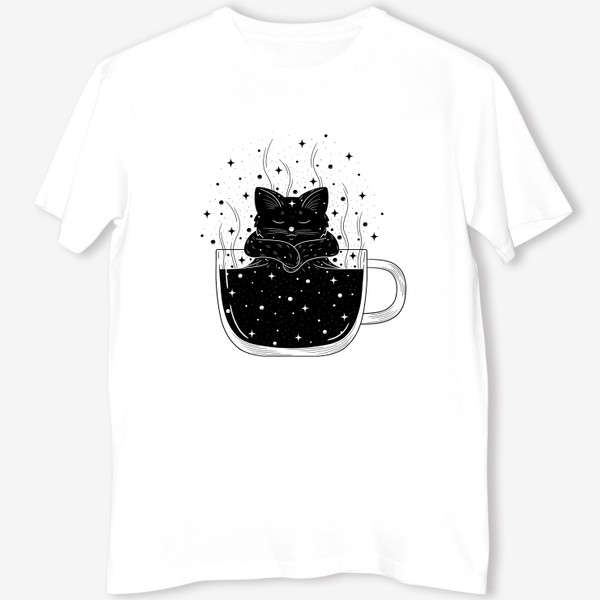 Футболка «Черный кот, кофе и космос»