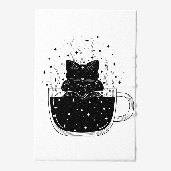 Полотенце «Черный кот, кофе и космос»