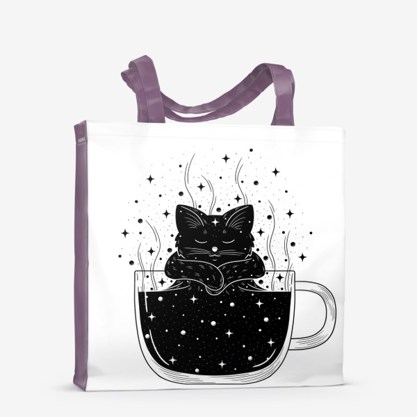 Сумка-шоппер «Черный кот, кофе и космос»