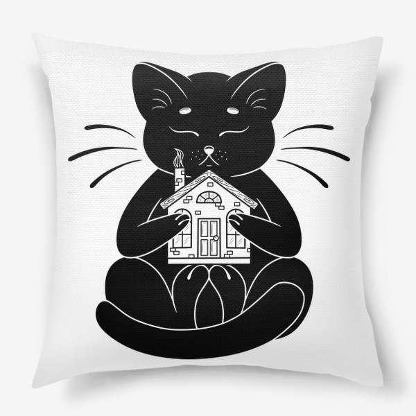 Подушка «Черный кот и дом»