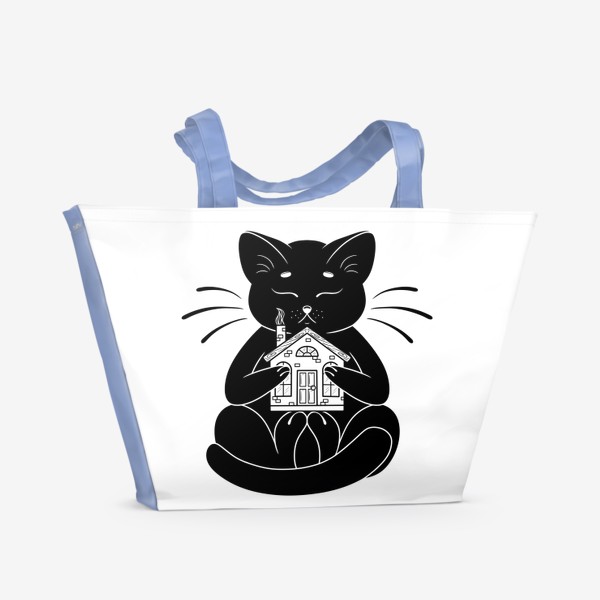 Пляжная сумка «Черный кот и дом»