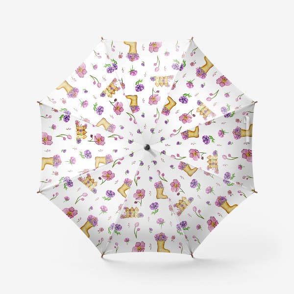Зонт «Весенний паттерн с сапожками, изгородью и анемонами»