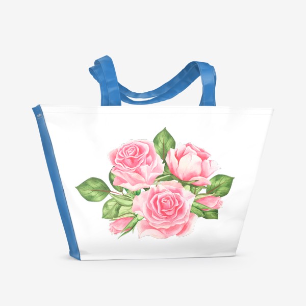 Пляжная сумка &laquo;Композиция из розовых роз. Подарок для девушки на 14 февраля. &raquo;