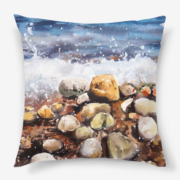 Подушка «Акварельный рисунок Морская пена и камушки»