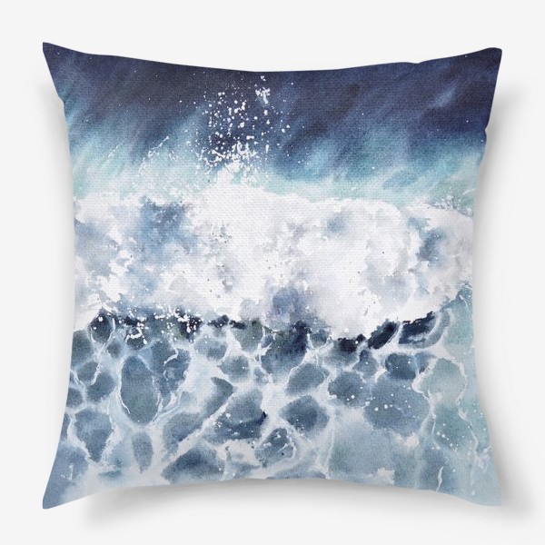 Подушка «Акварельный морской пейзаж Волна с пеной»