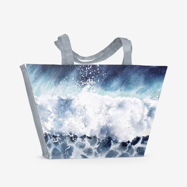 Пляжная сумка «Акварельный морской пейзаж Волна с пеной»