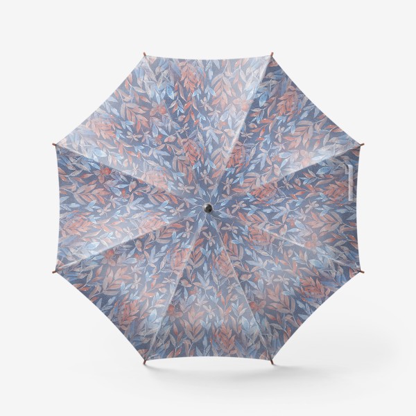 Зонт «Нежный паттерн из листиков и бабочек в синих и голубых тонах»