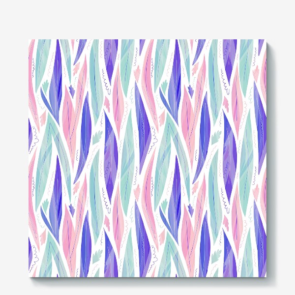 Холст «Фиолетовые и сиреневые абстрактные листья на белом фоне»