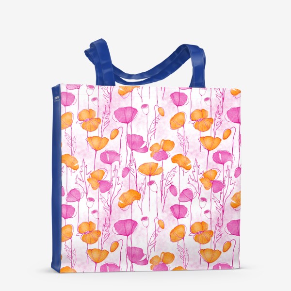 Сумка-шоппер «Паттерн розовые и оранжевые маки на белом фоне»