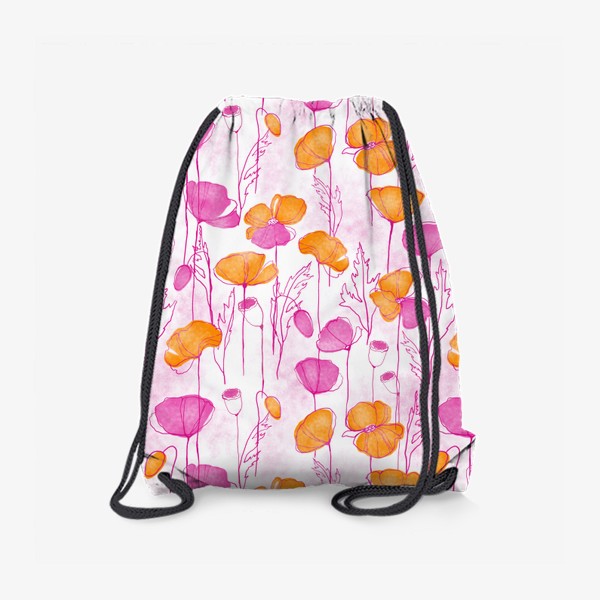 Рюкзак «Паттерн розовые и оранжевые маки на белом фоне»