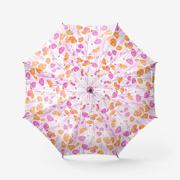 Зонт «Паттерн розовые и оранжевые маки на белом фоне»