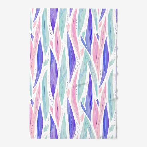 Полотенце «Фиолетовые и сиреневые абстрактные листья на белом фоне»