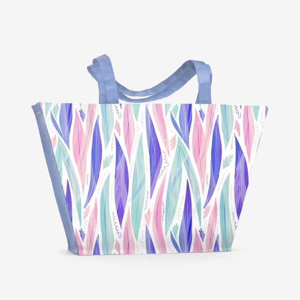 Пляжная сумка «Фиолетовые и сиреневые абстрактные листья на белом фоне»