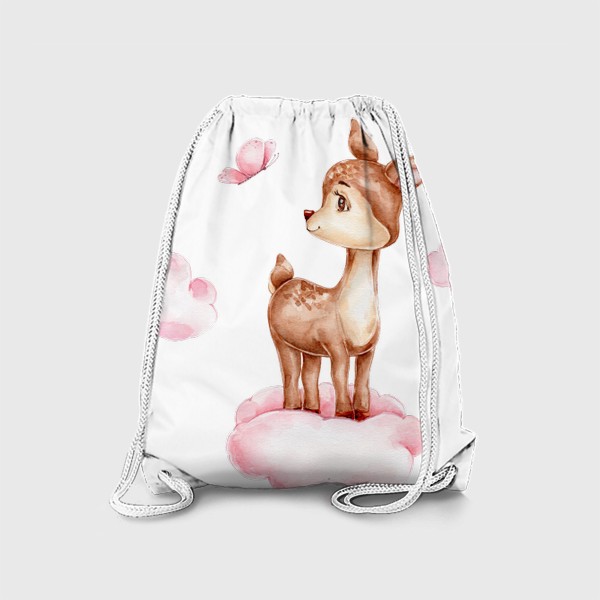Рюкзак «милый маленький олень на розовом облаке и розовая бабочка»